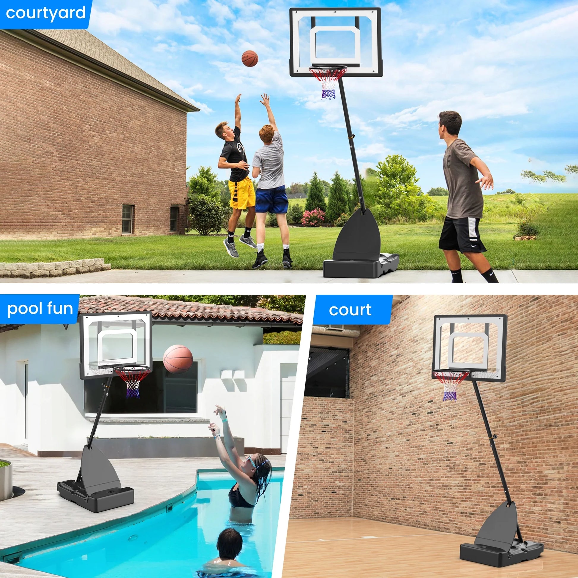 Basketball Hoop with Basketball for Kids Adults 33", Adjustable Height 5-8.5' Portable Pool Basketball Goal Outdoor Indoor