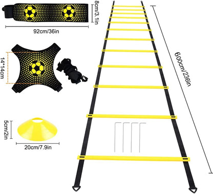 Football Training Equipment for Kids, Speed Agility Training Set, Agility Ladder 12 Rung 6M, Football Kick Trainer, 12 Disc Cones, Football Training Kit Gifts for Boys