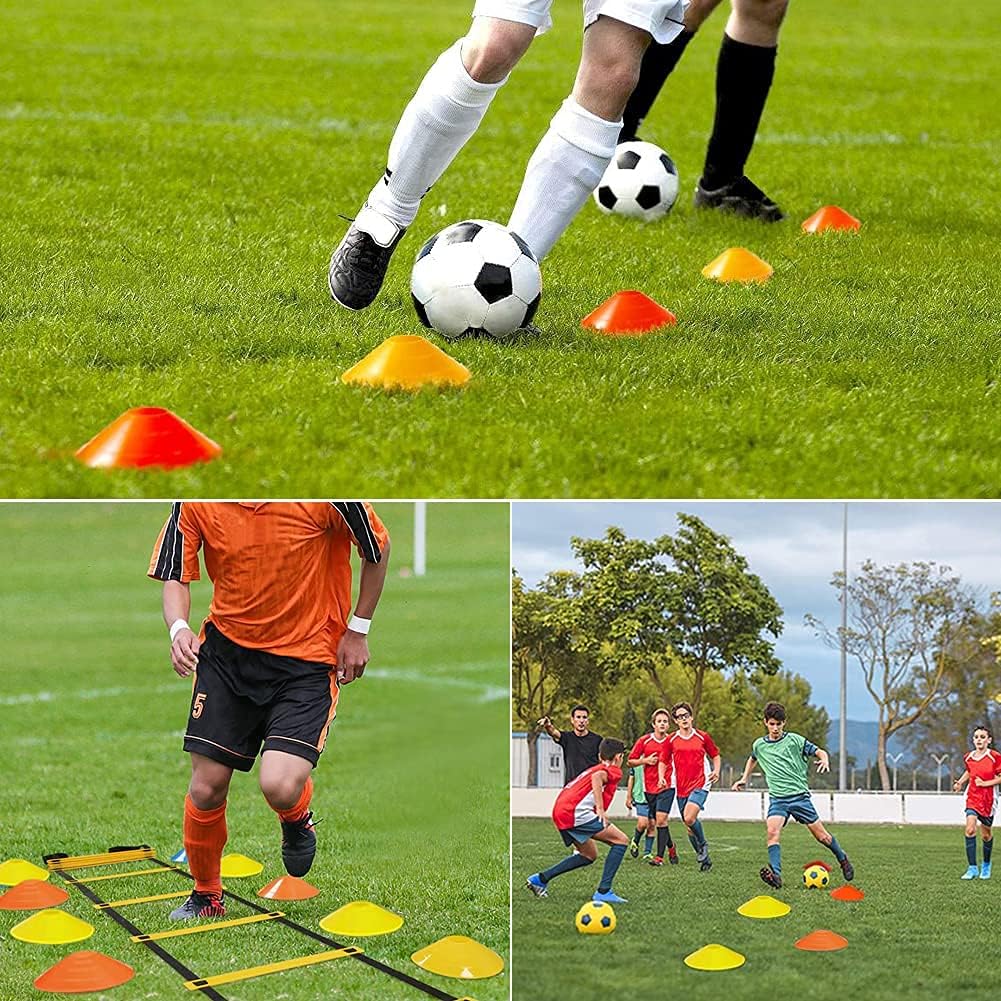Football Training Equipment for Kids, Speed Agility Training Set, Agility Ladder 12 Rung 6M, Football Kick Trainer, 12 Disc Cones, Football Training Kit Gifts for Boys