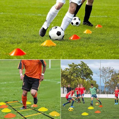 Football Training Equipment for Kids, Speed Agility Training Set, Agility Ladder 12 Rung 6M, Football Kick Trainer, 12 Disc Cones, Football Training Kit Gifts for Boys