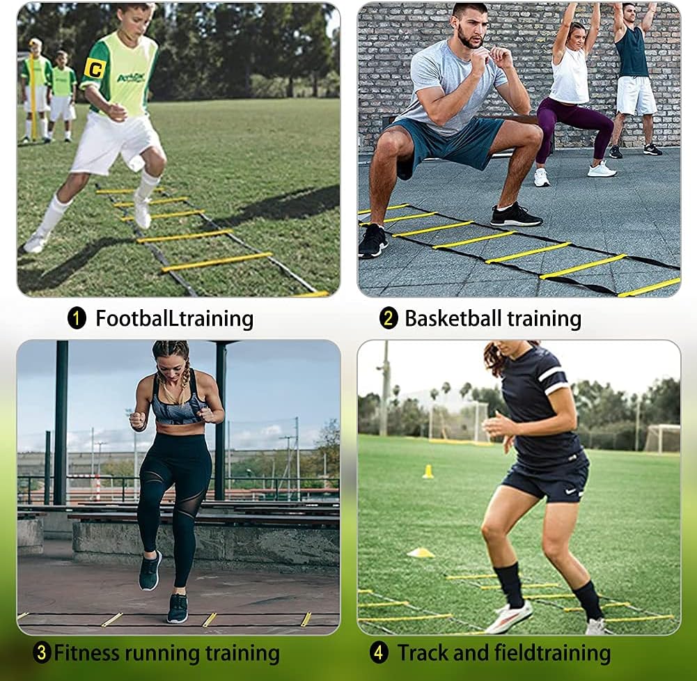 Football Training Equipment for Kids, Speed Agility Training Set, Agility Ladder 12 Rung 6M, Football Kick Trainer, 12 Disc Cones, Football Training Kit Gifts for Boys